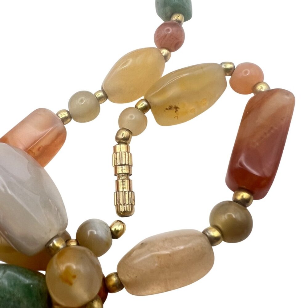 Multicolor Carnelian Agate Beaded Necklace 33" Gold-Tone Barrel Earthy Boho - Picture 13 of 14
